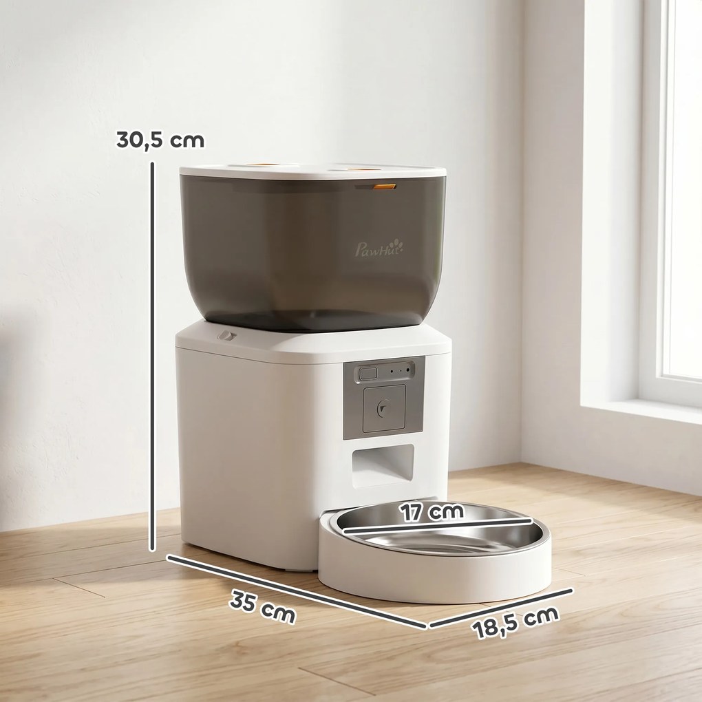 PawHut Automat do karmienia kota z kamerą, 2,4 GHz WLAN, sterowanie aplikacją, 4L automat na 1–10 posiłków, dwukierunkowe audio | Aosom PL