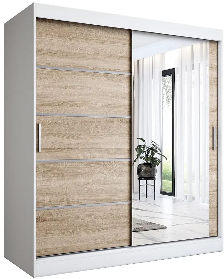 Szafa przesuwna 180 cm biel + dąb sonoma K9-A35