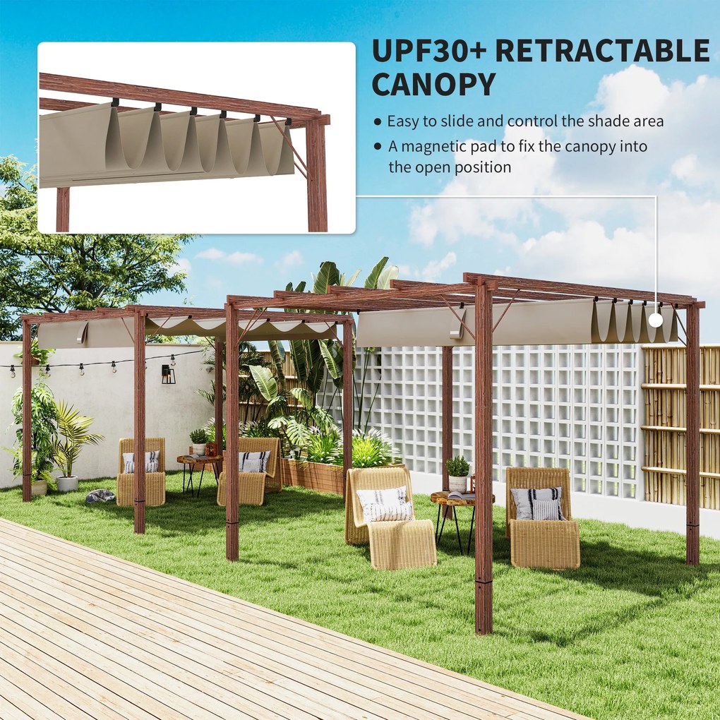 Outsunny Garten-Pergola 3 x 3 m, Regulowane Zadaszenie Tarasu, Rama z Aluminium, Ochrona przed Słońcem UPF30+, Drewno Naturalne