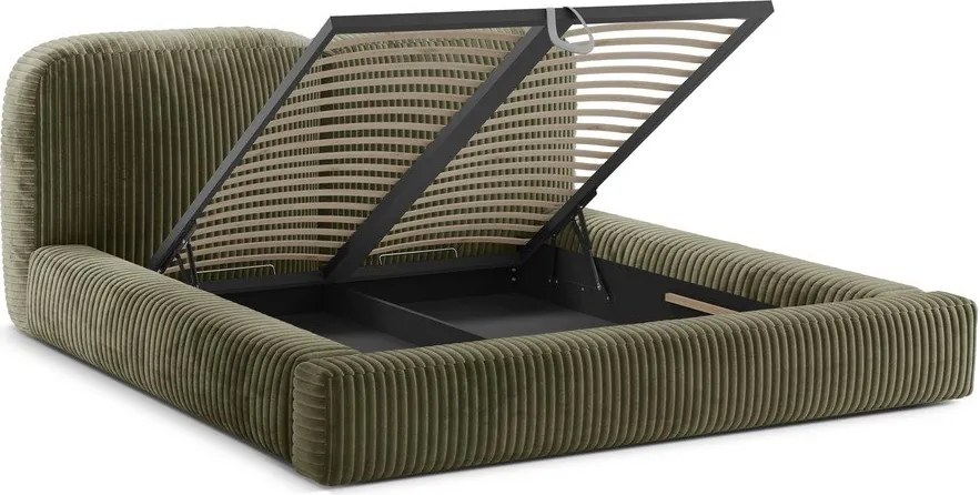 Zielone tapicerowane łóżko dwuosobowe ze schowkiem ze stelażem 160x200 cm Martina – Micadoni