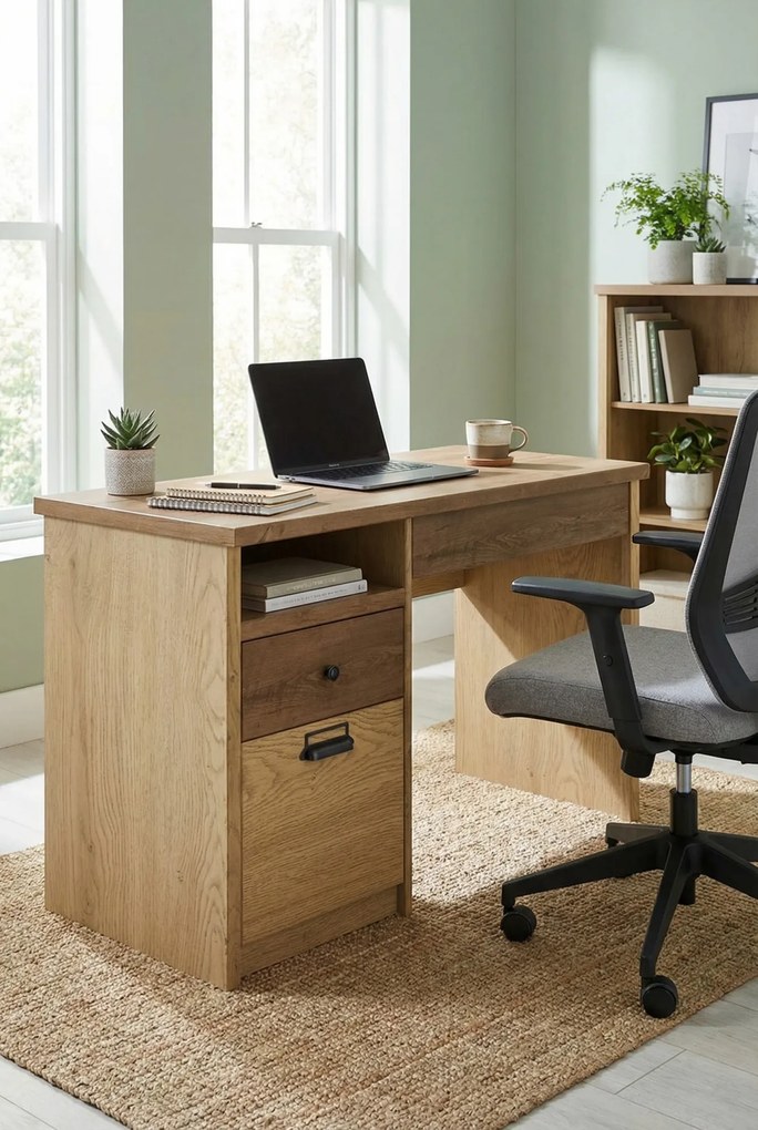 Industrialne biurko z szafką dąb cremona + dąb lefkas R8-D71