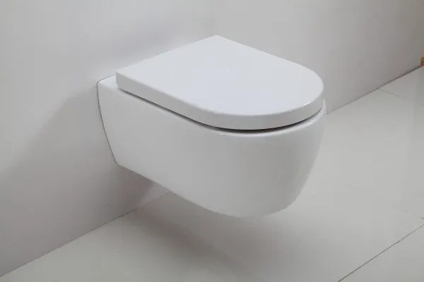 Miska WC wisząca lejowa bezkołnierzowa NT2039Deska wolnoopadająca Soft-Close - Biały połysk