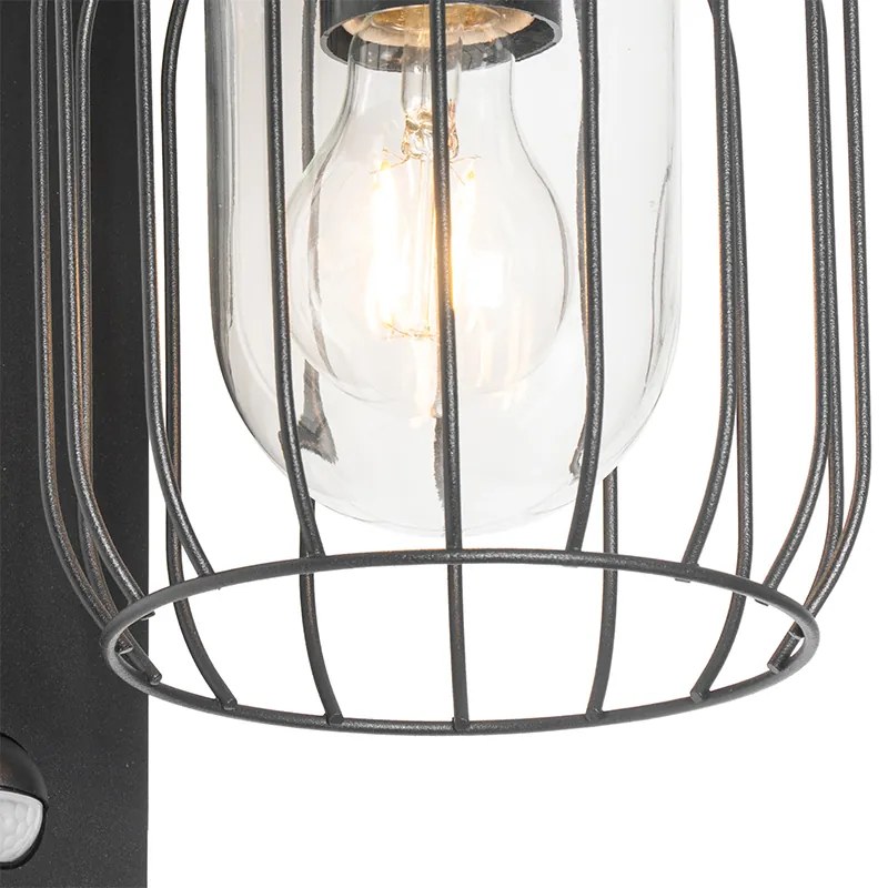 Zewnetrzna Nowoczesna lampa ścienna zewnętrzna czarna IP44 z czujnikiem ruchu - Luc Nowoczesny Oswietlenie zewnetrzne