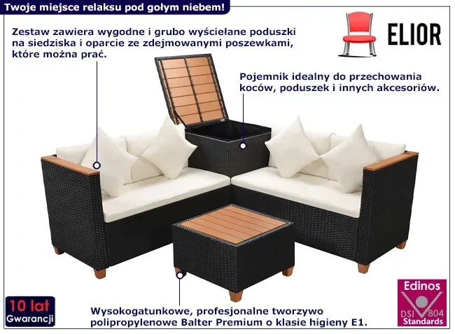 Zestaw ogrodowy technorattanowy na taras z poduszkami - Diglos