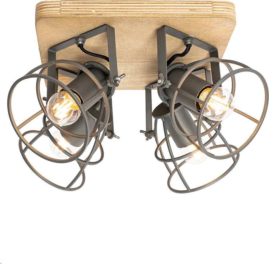 Industrialny reflektor drewniany z ciemnoszarym regulowanym 4-światłowym - Arthur