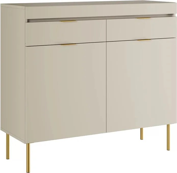 Komoda dwudrzwiowa Sentia 105 cm z dwoma szufladami - kaszmir / złoty
