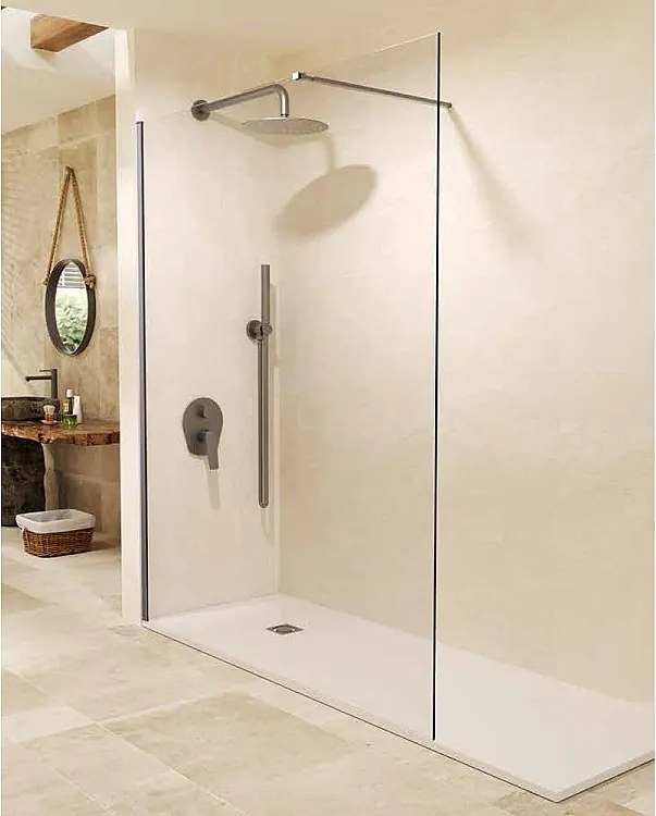 Stały panel prysznicowy Walk In | Szkło hartowane 6 mm, antykamień, przezroczyste | Wysokość 195 cm | Black Gun Metal 80cm