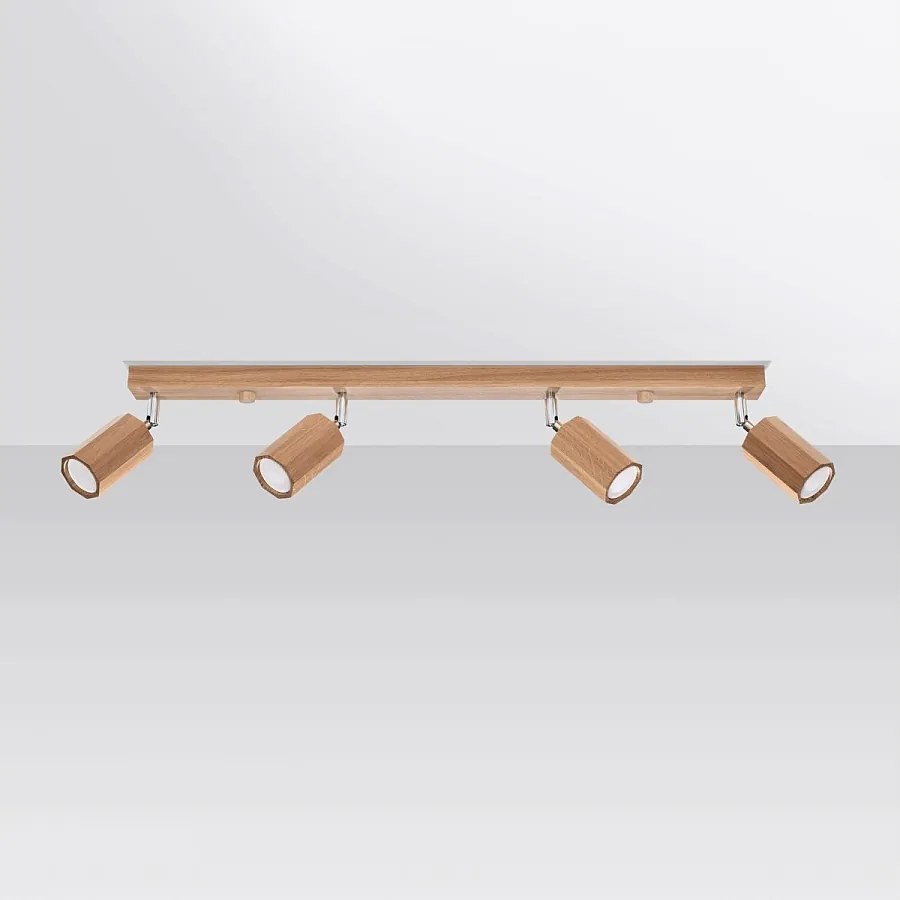 Plafony skandynawski Xenor, drewno - 4 źródło światła 4000K - L.80 x H.20 cm - dąb