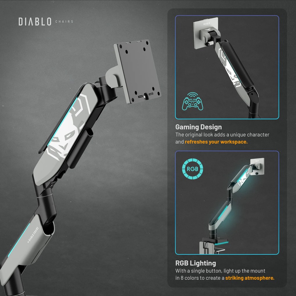 Uchwyt na monitor 49 cali, szaro-czarny LED RGB X-ARM