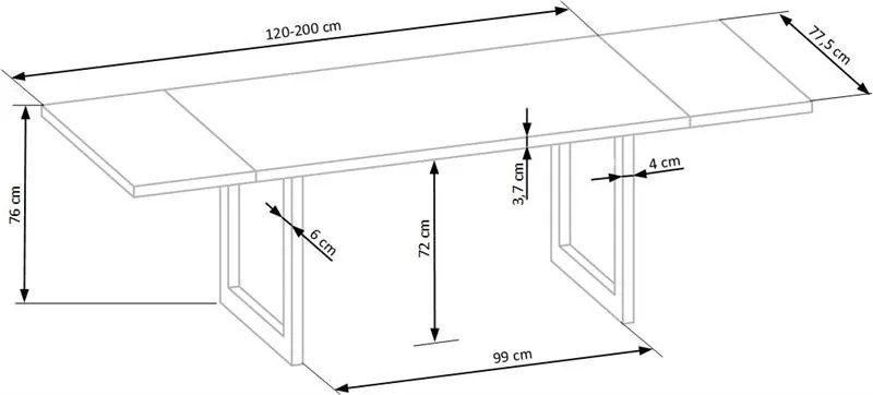 Stół do jadalni z dębowym blatem RADUS 120(200)x78