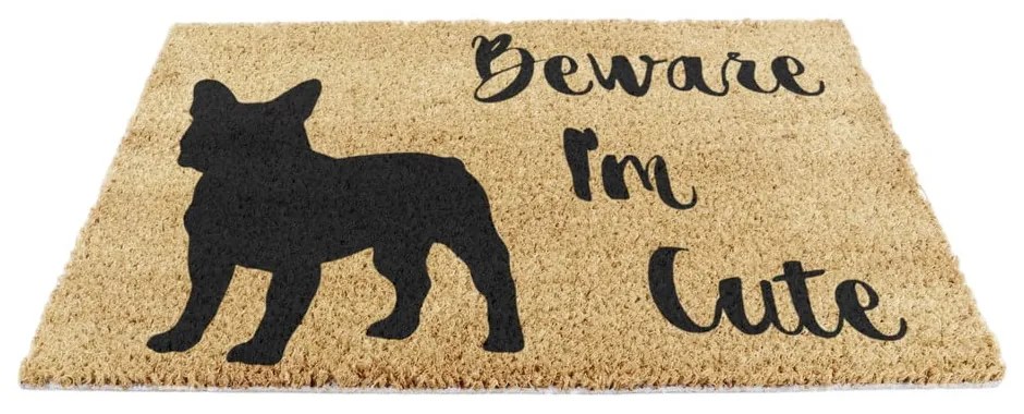 Wycieraczka z włókna kokosowego 40x60 cm Beware I'm Cute French Bulldog – Artsy Doormats