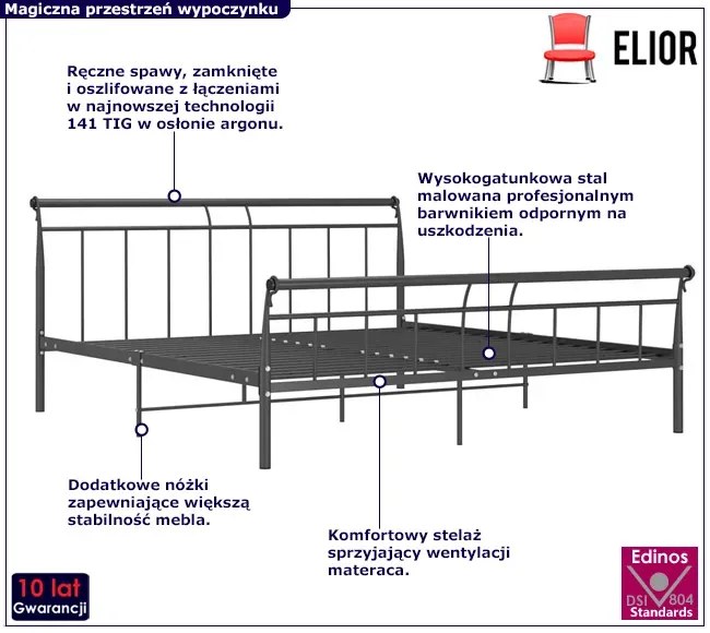 Czarne metalowe łóżko małżeńskie 200x200 cm - Keri