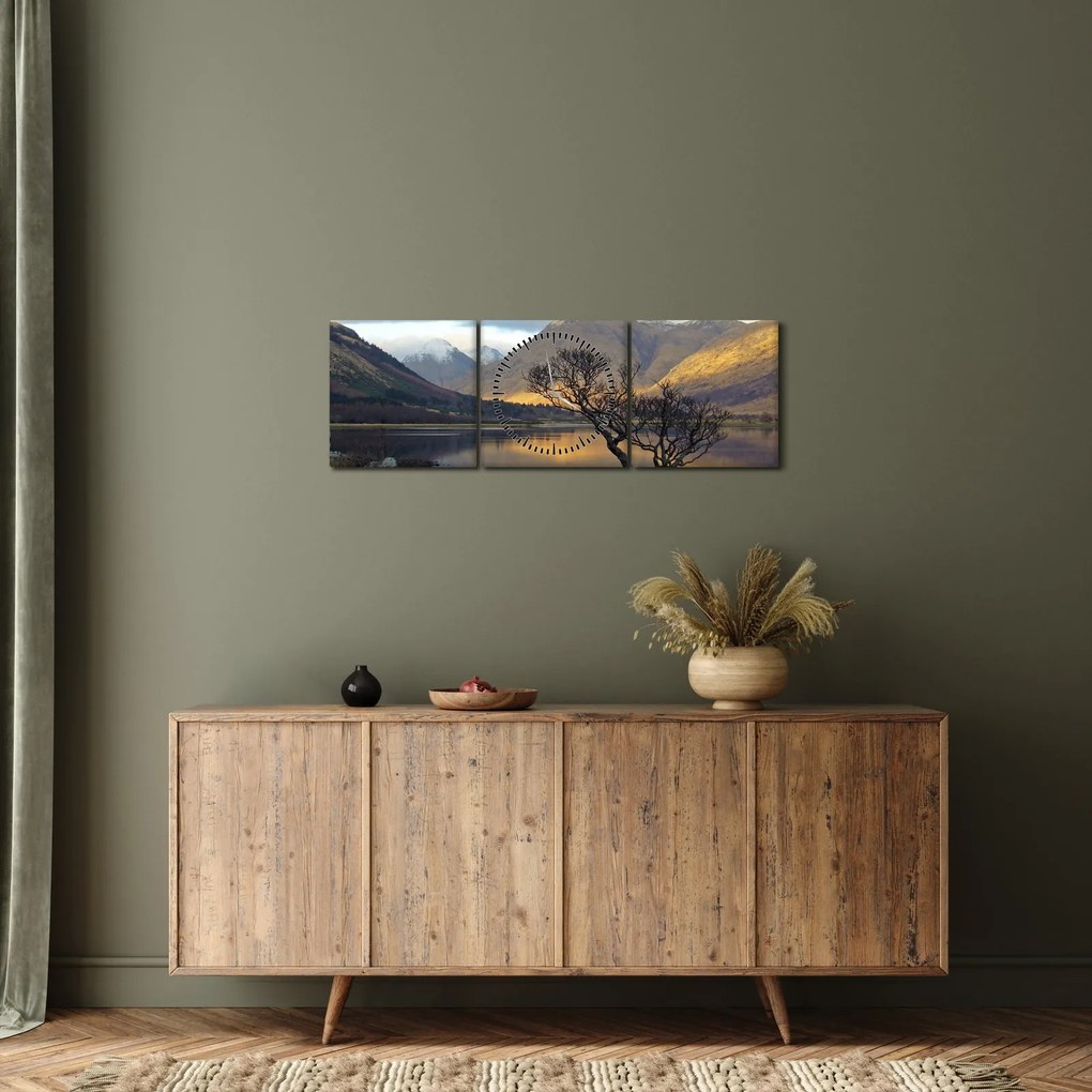 Obraz - Góry nad jeziorem (z zegarem) (90x30 cm)