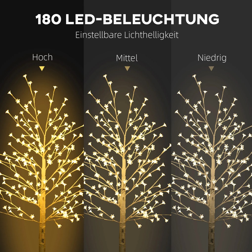 HOMCOM LED Drzewo 180 cm, Drzewo Świetlne, Wiśniowe z 180 diodami LED, 3 poziomy jasności