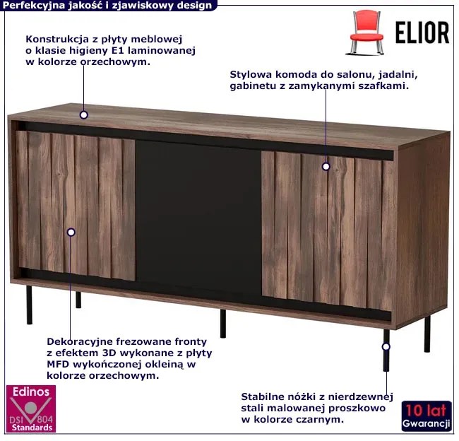 Orzechowa niska komoda na nóżkach - Havier 6X