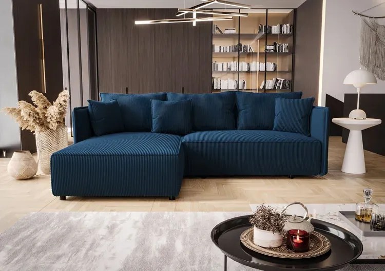 Granatowa Sofa Narożna Z Funkcją Spania T3-B49