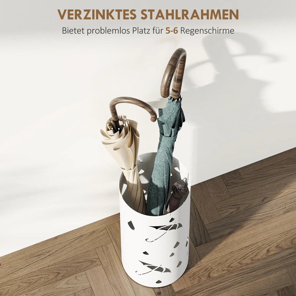 HOMCOM Stojak na parasole, stal, kształt kolumny, wyjmowana taca, Ø17 x 41H cm, Biały | Aosom PL
