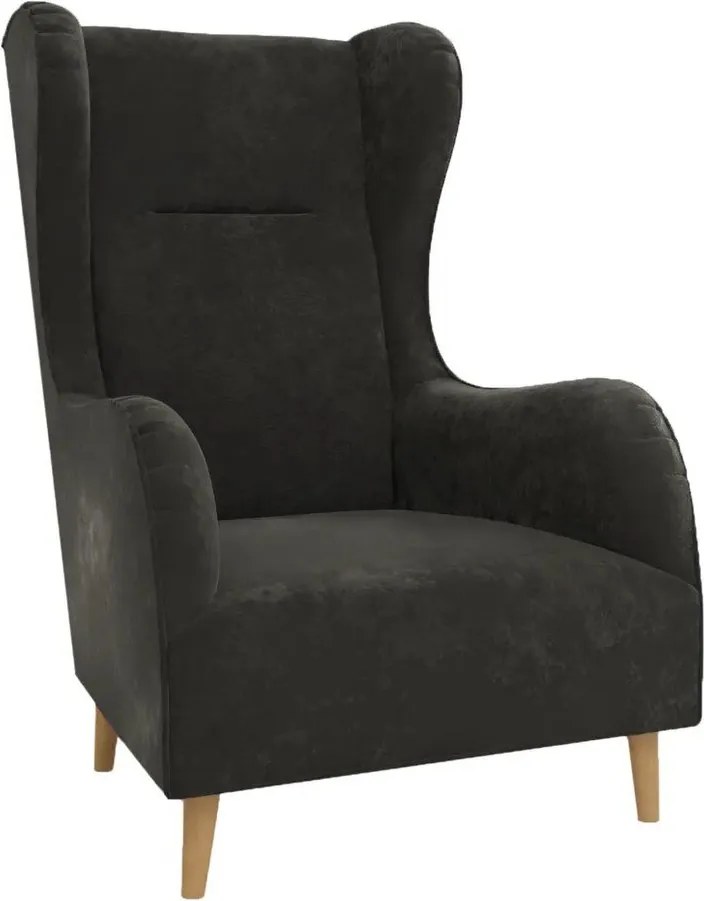 Ciemnoszary aksamitny fotel typu uszak Carole – Ropez