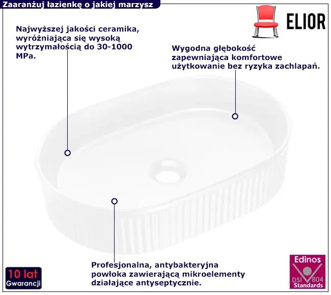 Biała owalna umywalka ceramiczna Mistic 3X