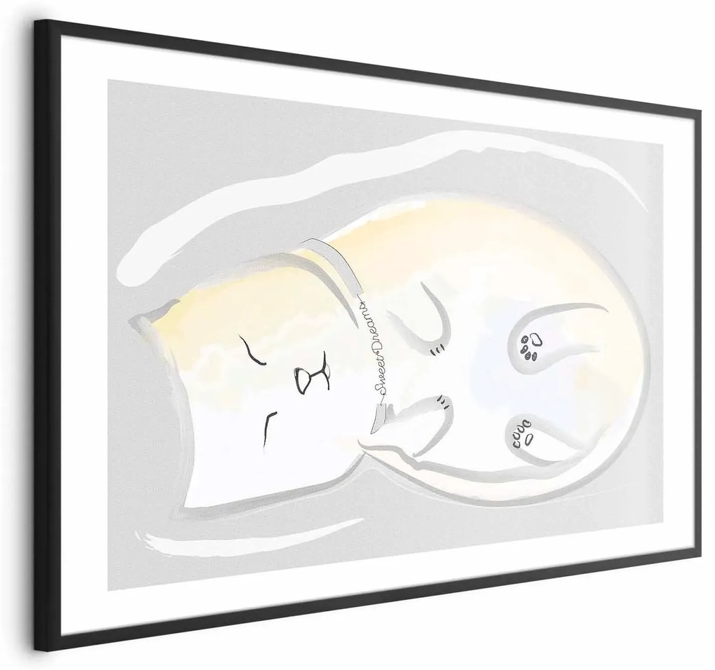Plakat Śpiący kotek 30x21 cm z ramą czarną z marginesem ARTGEIST B