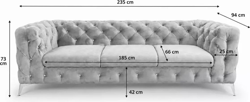 Sofa 3 osobowa Moet głęboko pikowana elegancka do salonu na nóżkach