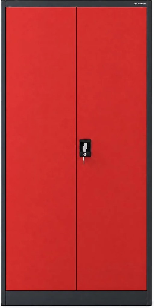 Dwudrzwiowa szafa z sejfem Tomasz, 90x45x185 cm, antracyt/czerwony