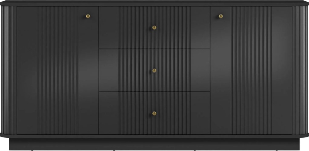 Komoda Vesper 160 cm z szufladami na cokole - czarny / złote uchwyty