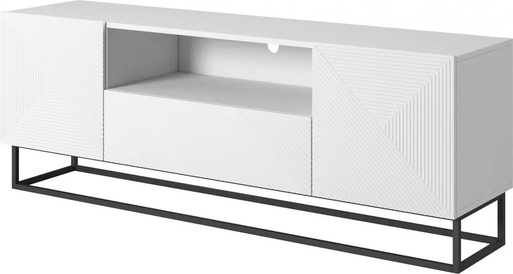Szafka RTV Asha 167 cm z szufladą i metalowym stelażem - biały mat