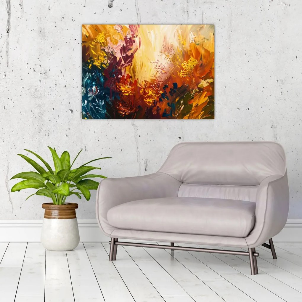 Obraz na szkle - Abstrakcyjny obraz kwiatów (70x50 cm)
