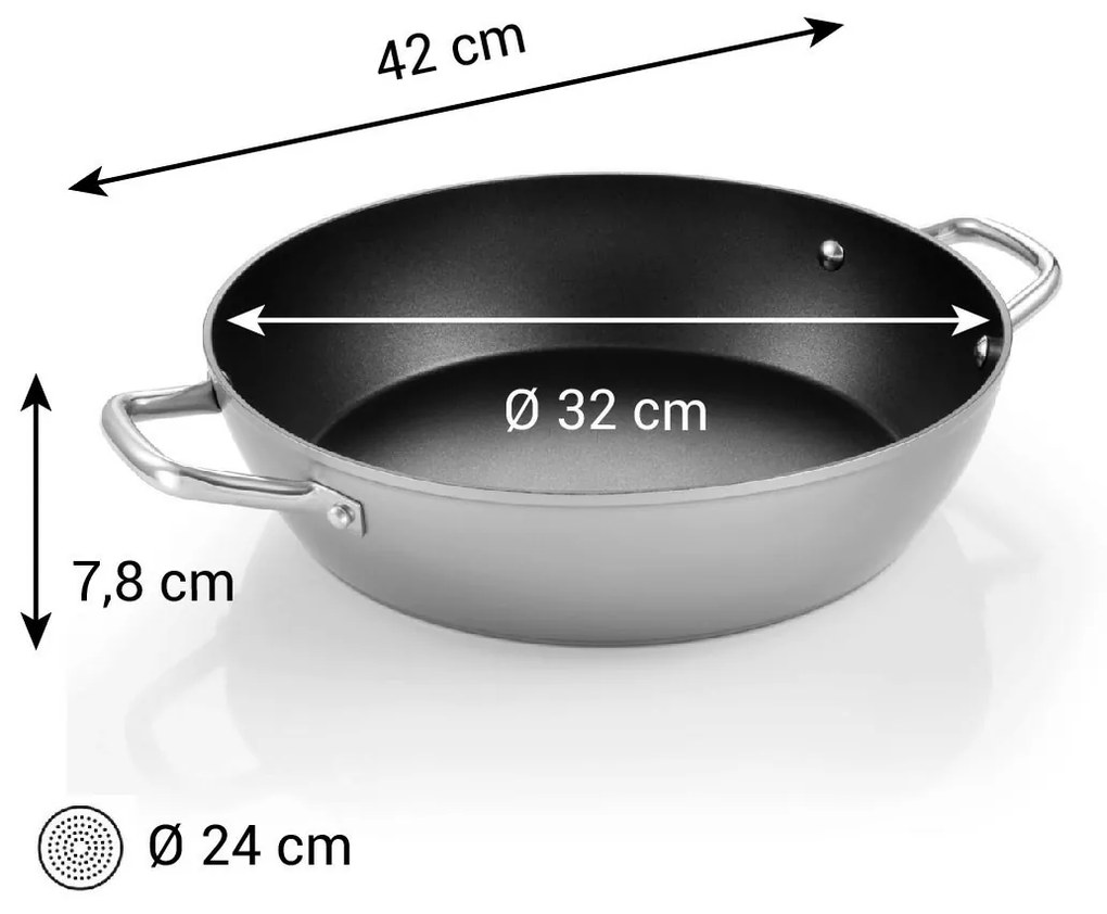 Tescoma Głęboka patelnia GrandCHEF+ o średnicy 32cm, 2 uchwyty, śred. 32 cm