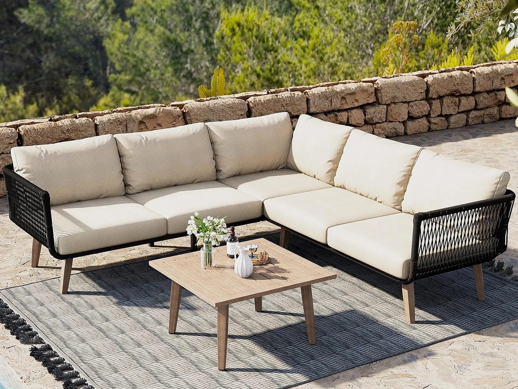 Zestaw mebli ogrodowych, 5 miejsc, narożna sofa, 1 stolik kawowy, na zewnątrz, stal ocynkowana, beżowy