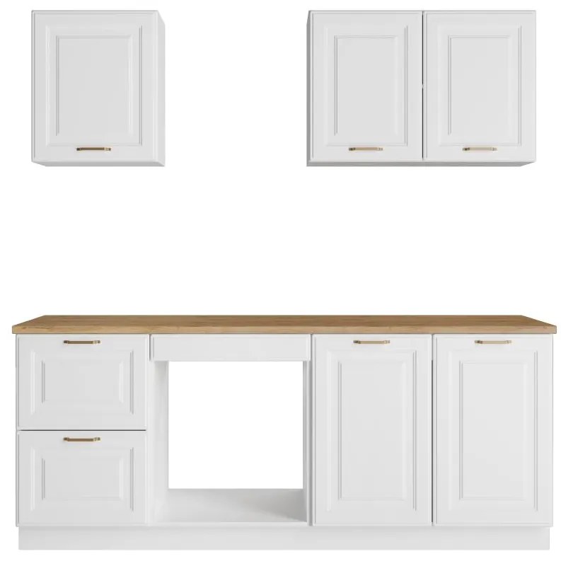 Zestaw mebli kuchennych - Z blatem 200 cm - Biały i naturalny - CELOMIA