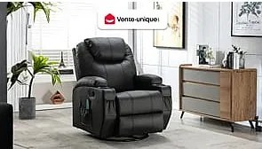 Fotel do masażu SILVANO z ekoskóry – kolor czarny