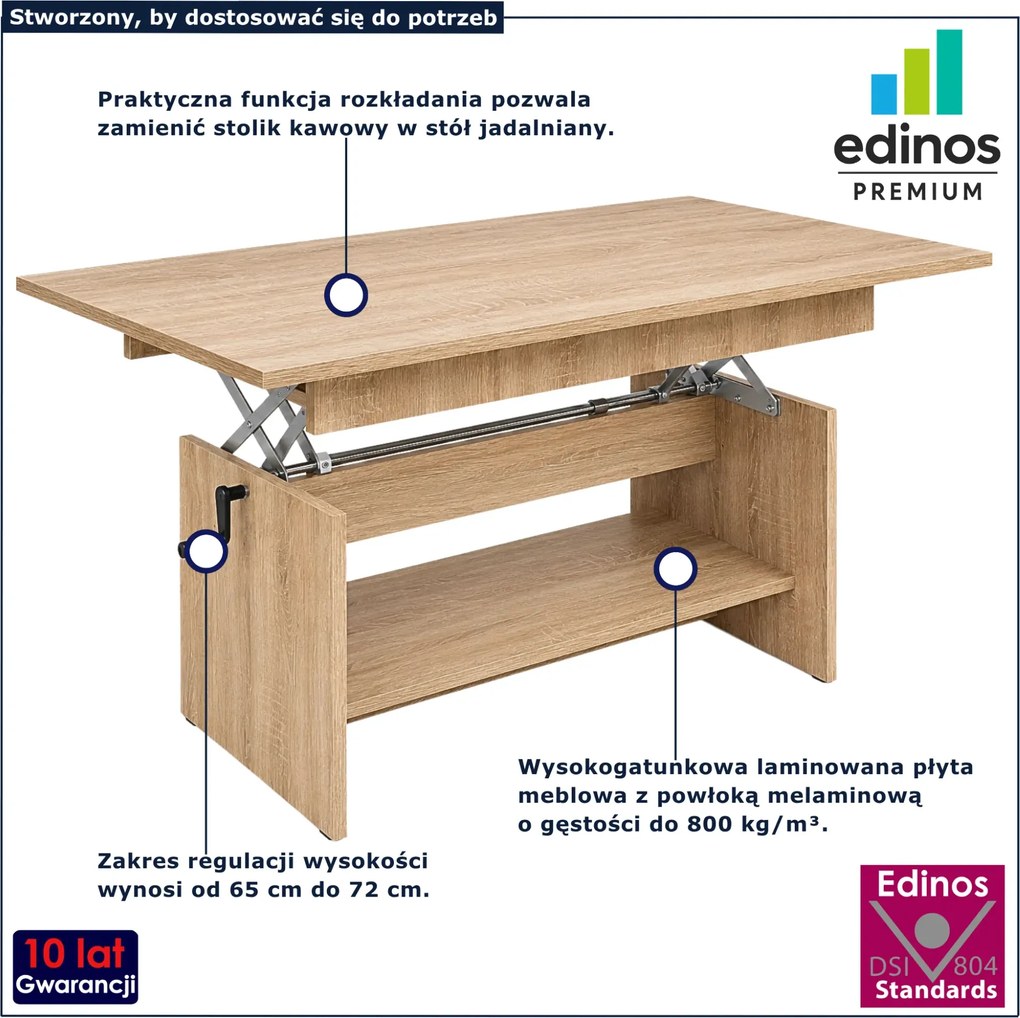 Podnoszona i rozkładana ława do salonu dąb sonoma K7-W76