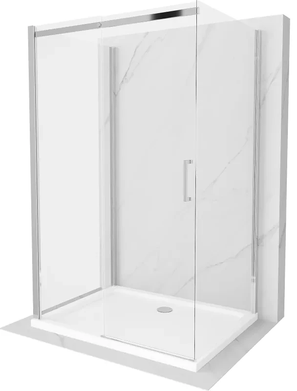 Mexen Omega kabina prysznicowa 3-ścienna, rozsuwana 140 x 80 cm, transparent, chrom + brodzik Flat - 825-140-080-01-00-3s-4010