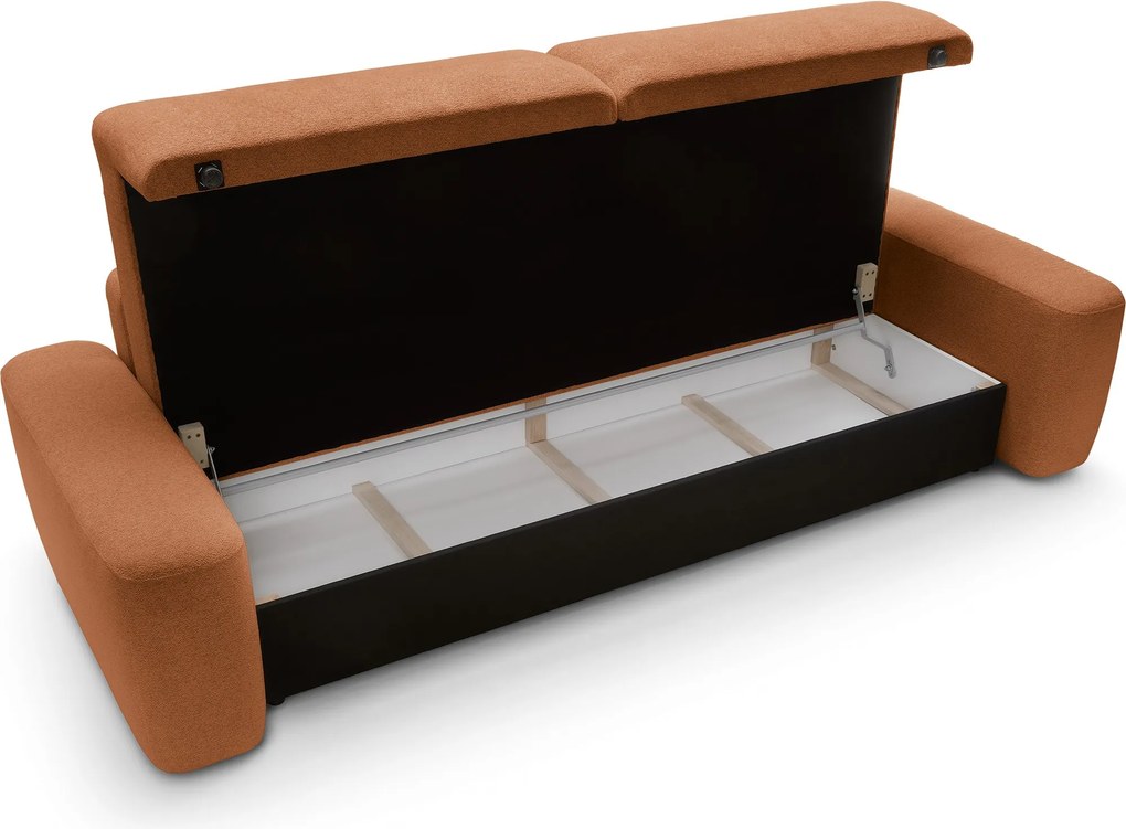 Masseno Sofa VEO z funkcją spania i pojemnikiem na pościel, Rozkładana sofa - Ceglasty, RAVEN 44