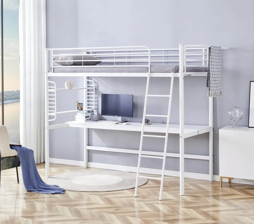 Łóżko piętrowe DOLCE 90x200 białe z biurkiem HALMAR