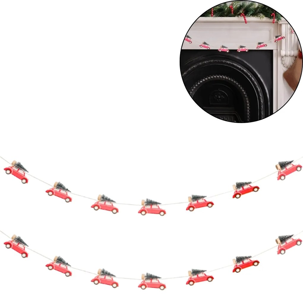 Świąteczna drewniana girlanda WINTER CARS, 1,5 m