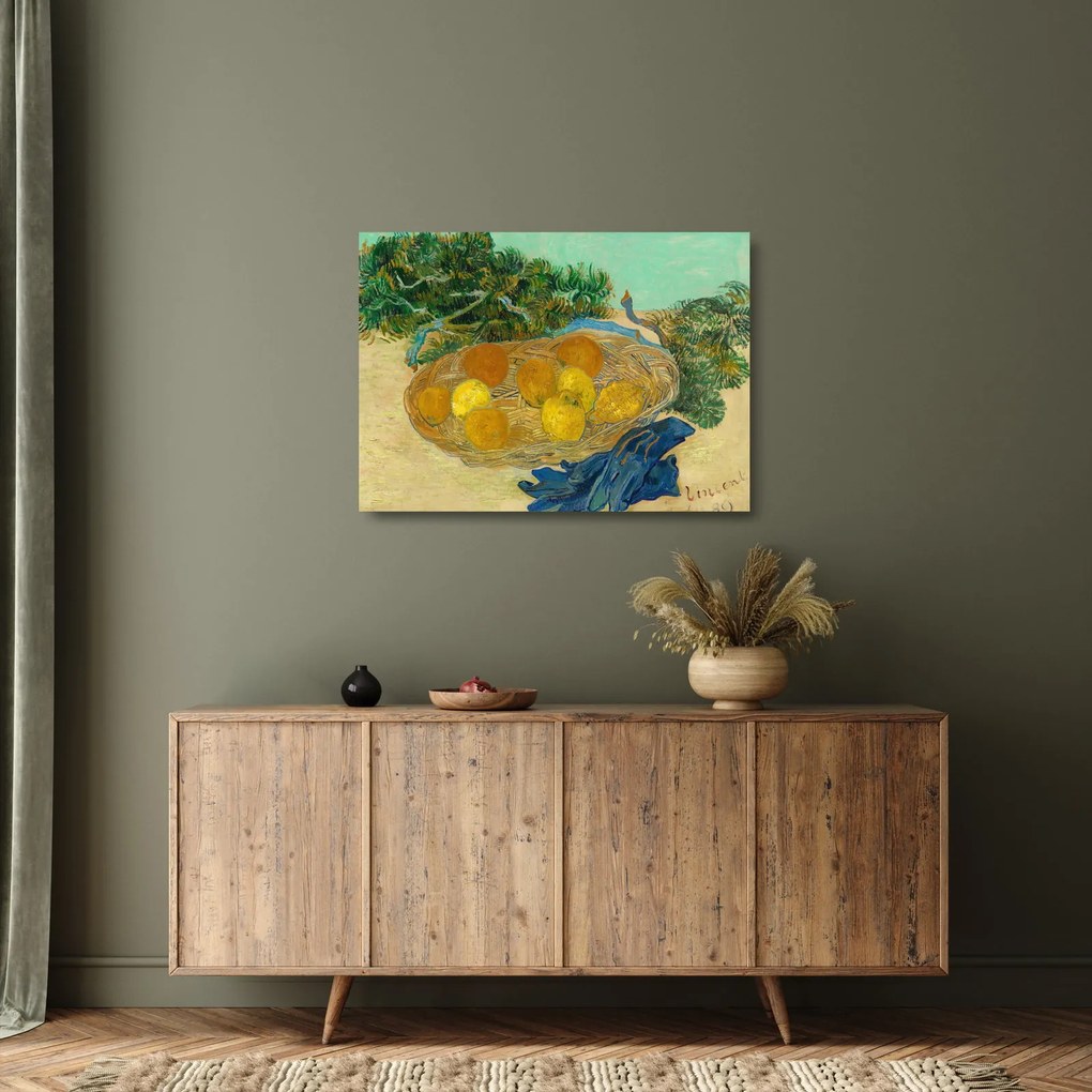 Obraz na szkle - Vincent van Gogh, Still Life of Oranges and Lemons with Blue Gloves, reprodukcje (70x50 cm)