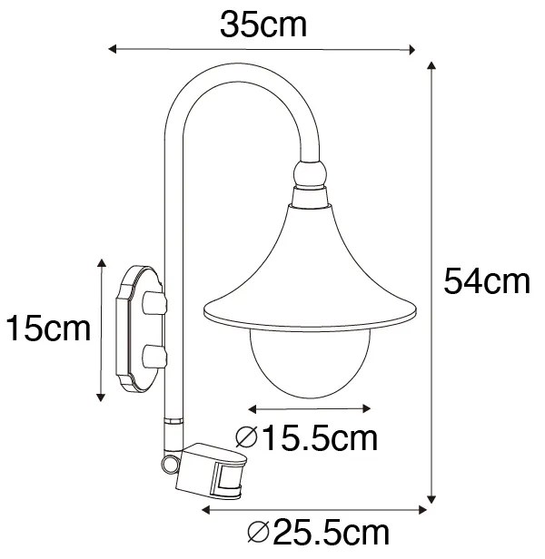 Zewnetrzna Kinkiet / Lampa scienna zewnętrzny czarny IP44 z czujnikiem ruchu - Daphne klasyczny/Antyczny Oswietlenie zewnetrzne