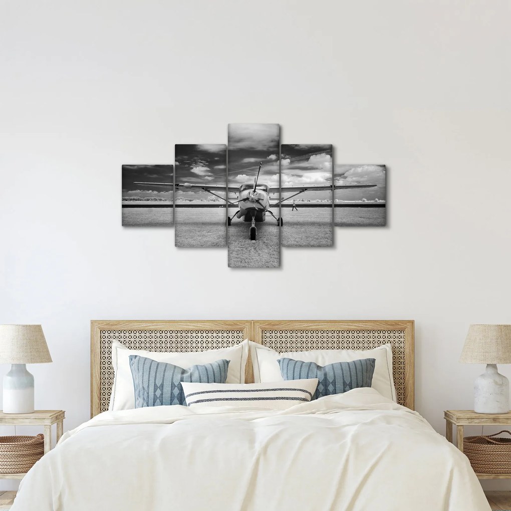 Obraz - Samolot czarno-biały (125x70 cm)