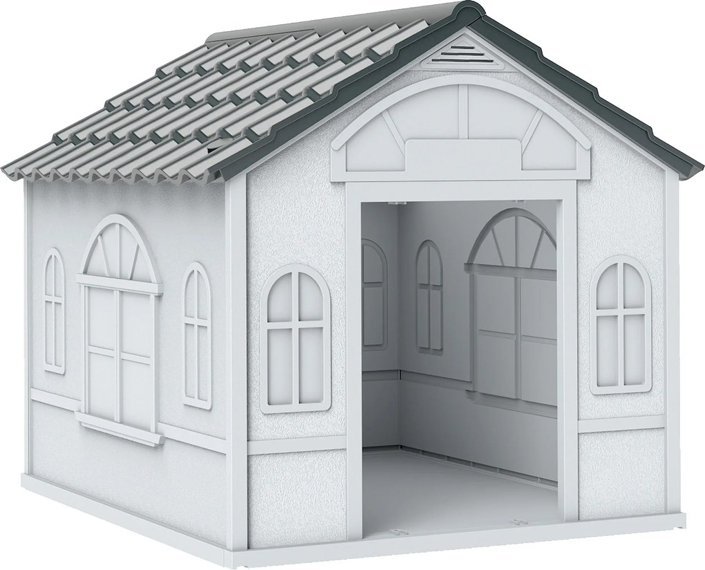 PawHut Buda dla psa z dachem dwuspadowym, odporna na warunki atmosferyczne, z tworzywa sztucznego, 65 x 75,7 x 63 cm, Szary