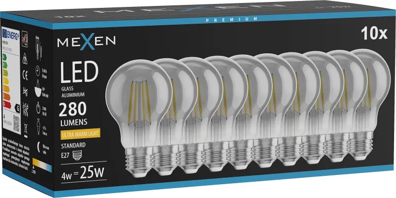 Mexen Vintis 10x żarówka filament LED E27, A60, 4W, Ciepła - 2200K, 280 lm, smoke - L150-E27-0422-70x10