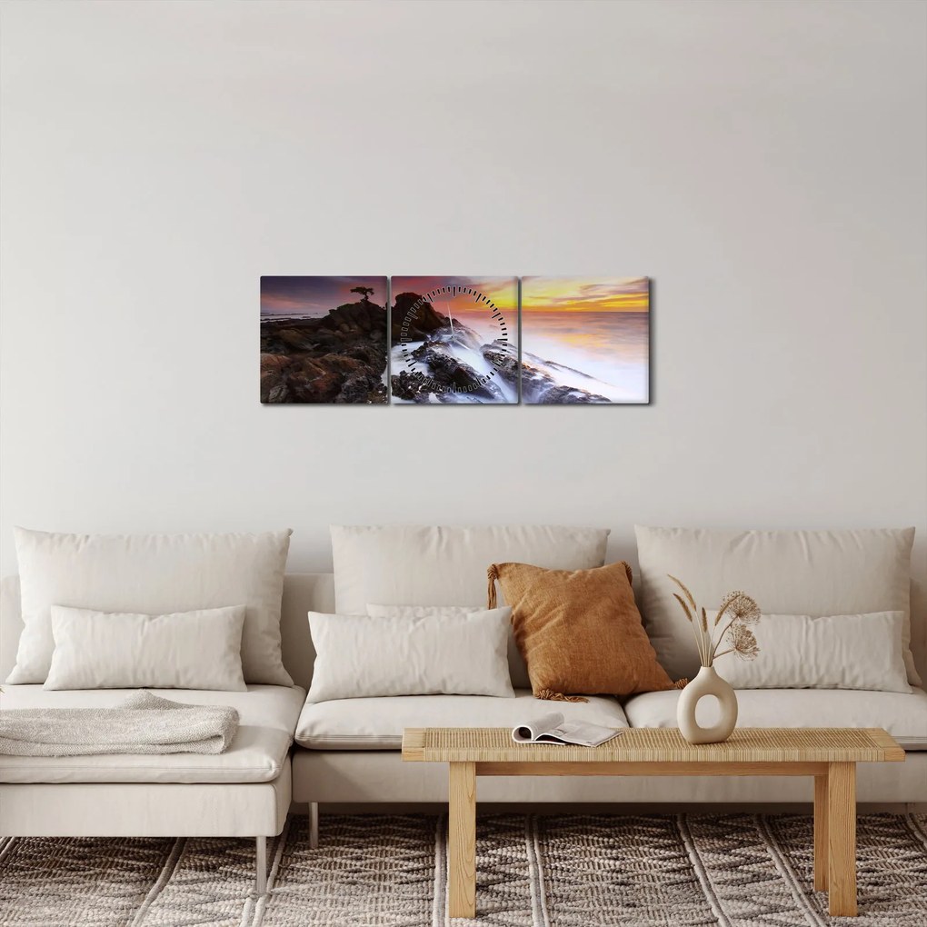 Obraz góry we mgle (z zegarem) (90x30 cm)