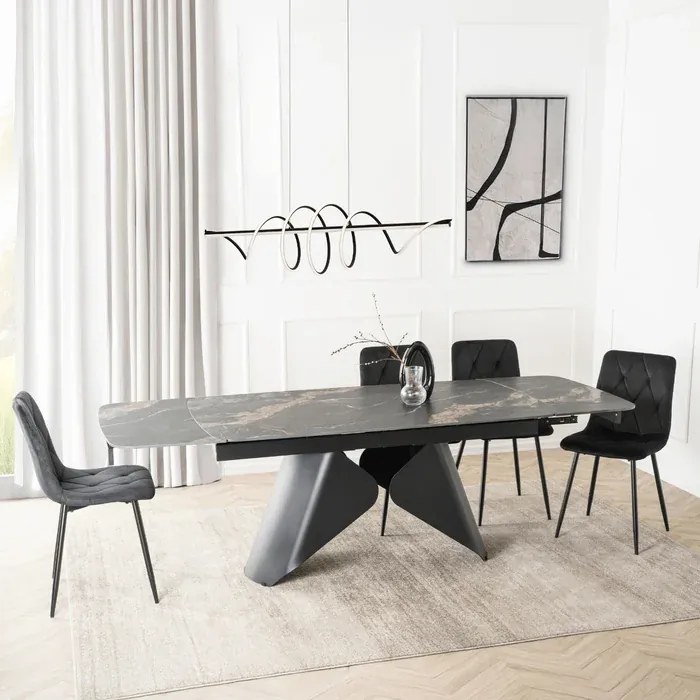 Stół Rozkładany Prostokątny VERONA 160-240 cm Ceramiczny Czarny Marmur/Czarny Loft