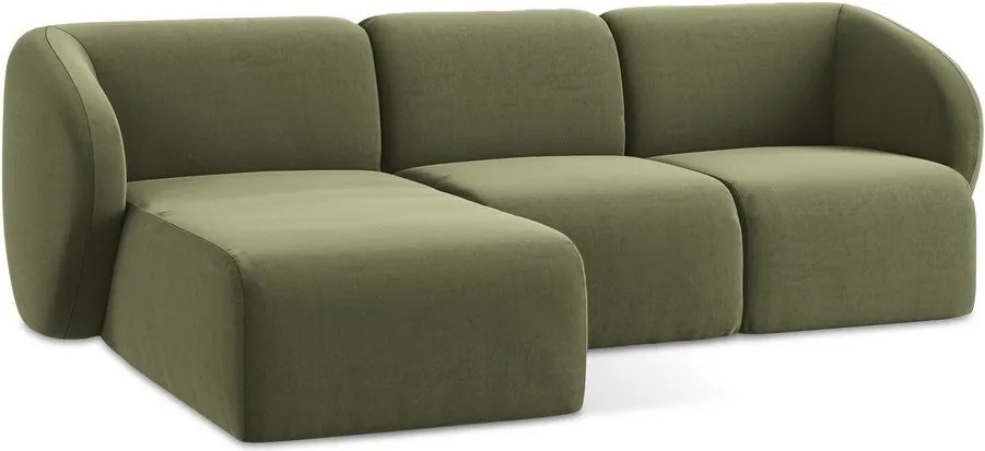 Zielony aksamitny narożnik (lewostronny/z szezlongiem) Lani – Makamii