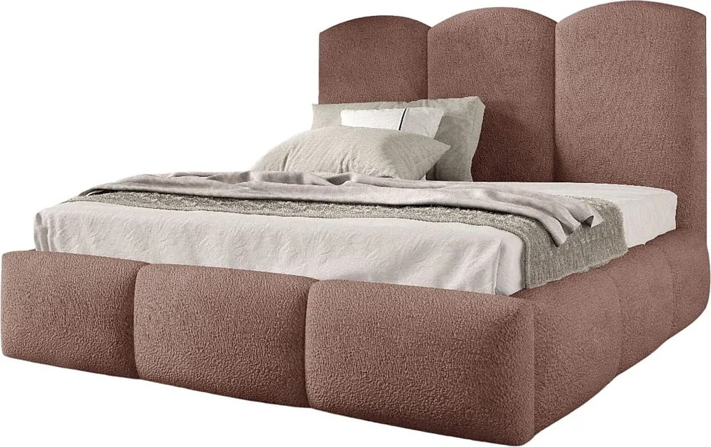 FURNISTAR Łóżko tapicerowane BAILEY z pojemnikiem na pościel| Bubble Bed 140x200|Łóżko dwuosobowe |Stelaż|Wygląd łóżka kontynentalnego|bez materaca-Brudny róż