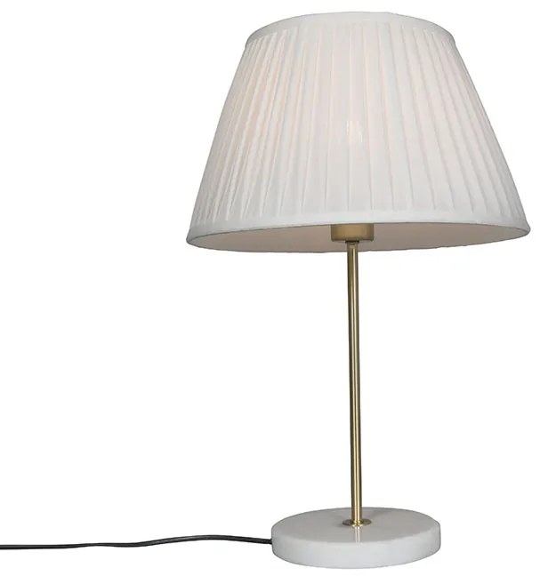 Retro lampa stołowa mosiądz z abażurem plisowanym krem 35 cm - Kaso