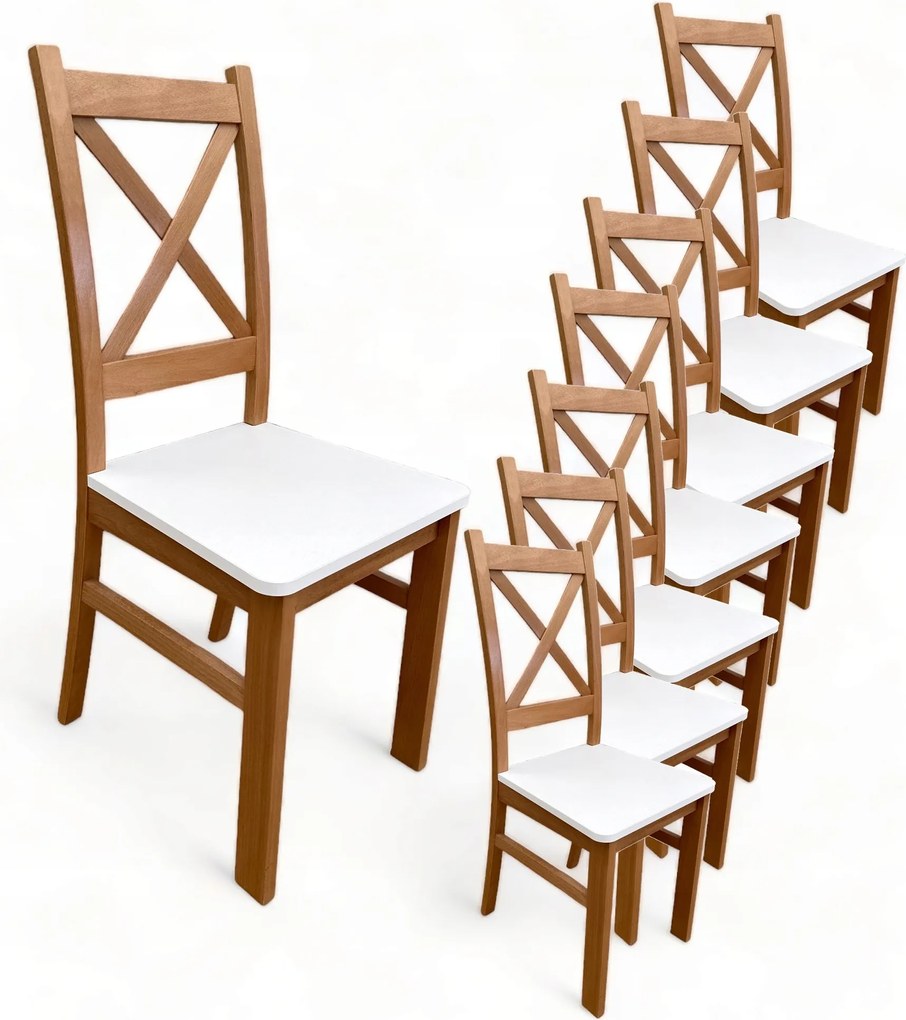 8x Krzesło drewniane Krzyżak Dąb Craft + Biały