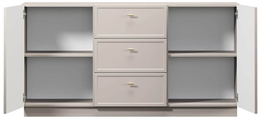 Komoda Lorini 150 cm z szufladami - kaszmir / złote uchwyty T-bar